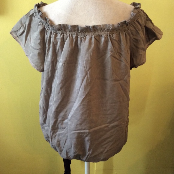 YA DA NWT Gray Gathered Cotton/Silk Top Size L - Picture 6 of 16